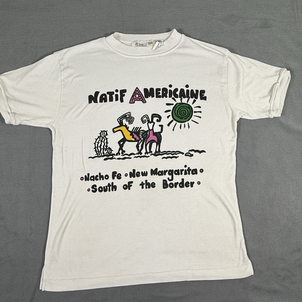 Vintage Native American Parody T-Shirt‎ White Single Stitch Large